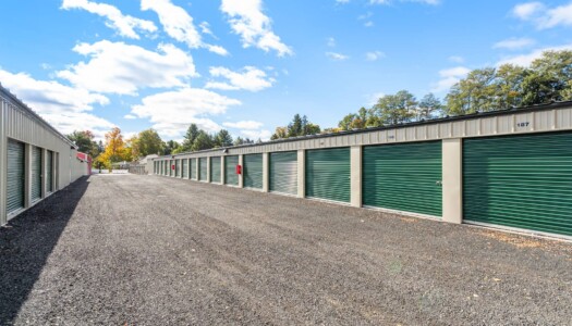 Row of drive-up storage units