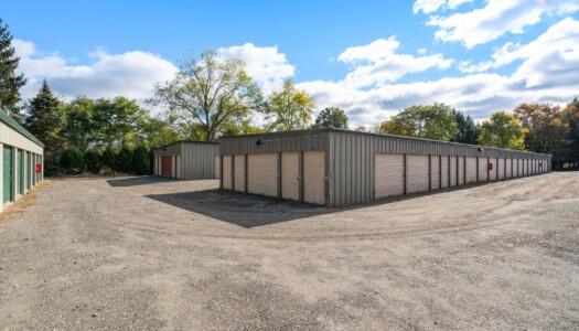 Row of drive-up storage units