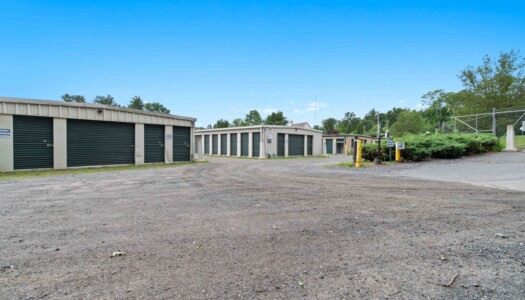 aisles of drive-up storage units at Pioneer Valley Storage in Belchertown, MA