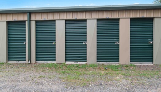 row of drive-up storage units at Pioneer Valley Storage in Belchertown, MA