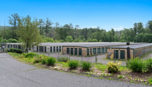 rows of drive-up storage units at Pioneer Valley Storage in Belchertown, MA